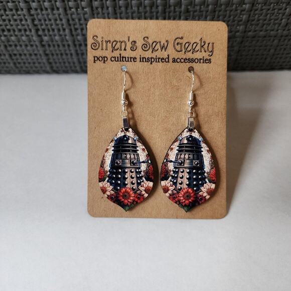 Dr Who Dalek art nouveau floral Earrings - Picture 2 of 3